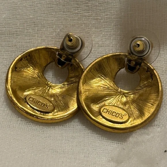 Chico’s Gold and Silver Mosaic Door Knocker Earrings - Picture 4 of 6